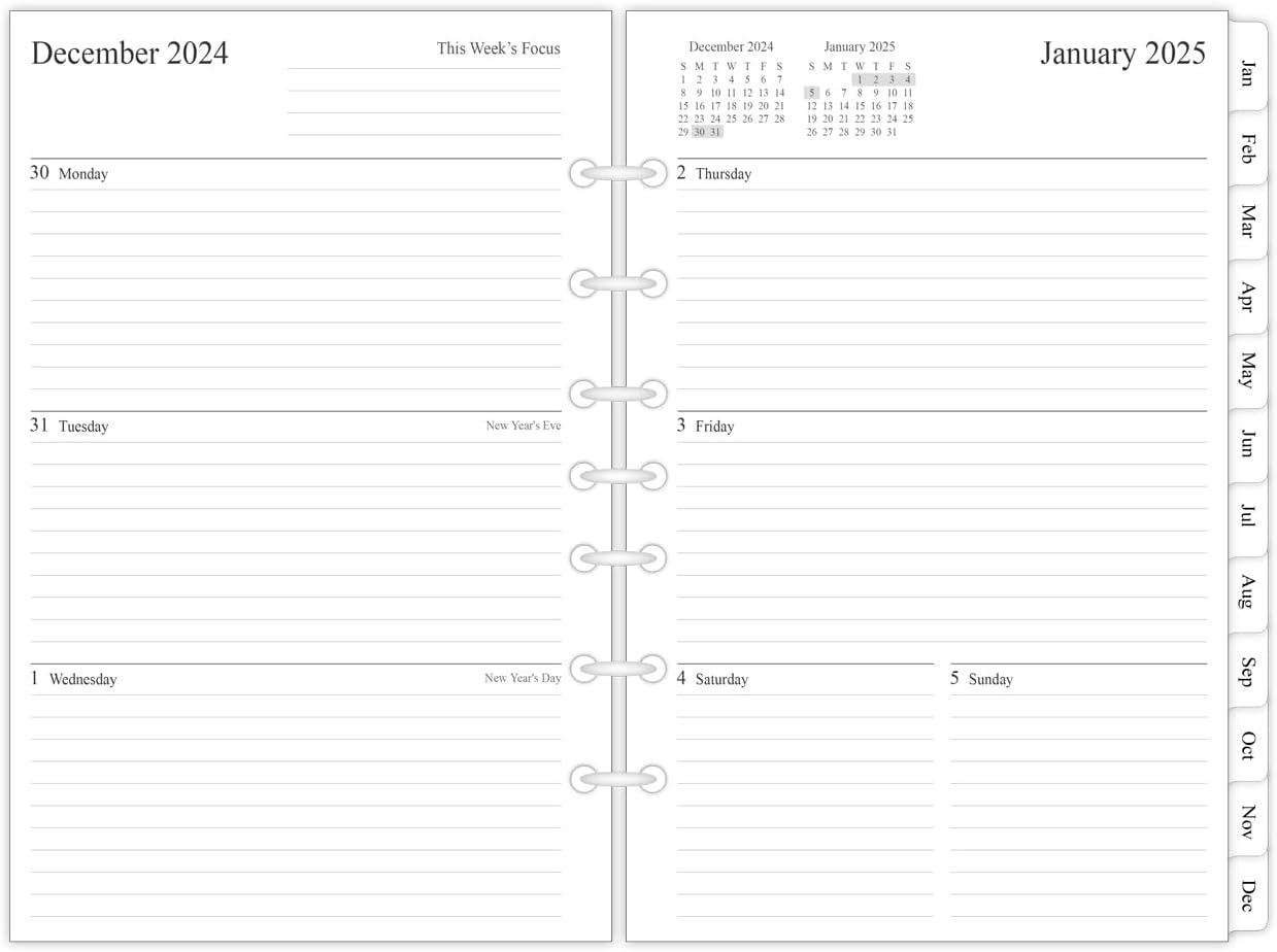 newestor 2025 Weekly & Monthly Planner Refill, 5-1/2″ x 8-1/2″, Runs from January 2025 to December 2025, Ruled Daily Blocks, Classic/Desk Size 4, 7-Hole Punched