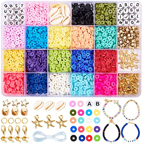 Golray 4800 Pcs Flat Round Polymer Clay Spacer Beads For Jewelry Making Bracelets Necklace Earring Diy Craft Kit With Pendant And Jump Rings - Creat 30-40 Pack Bracelets (6Mm 18 Colors Beads) #TOP7