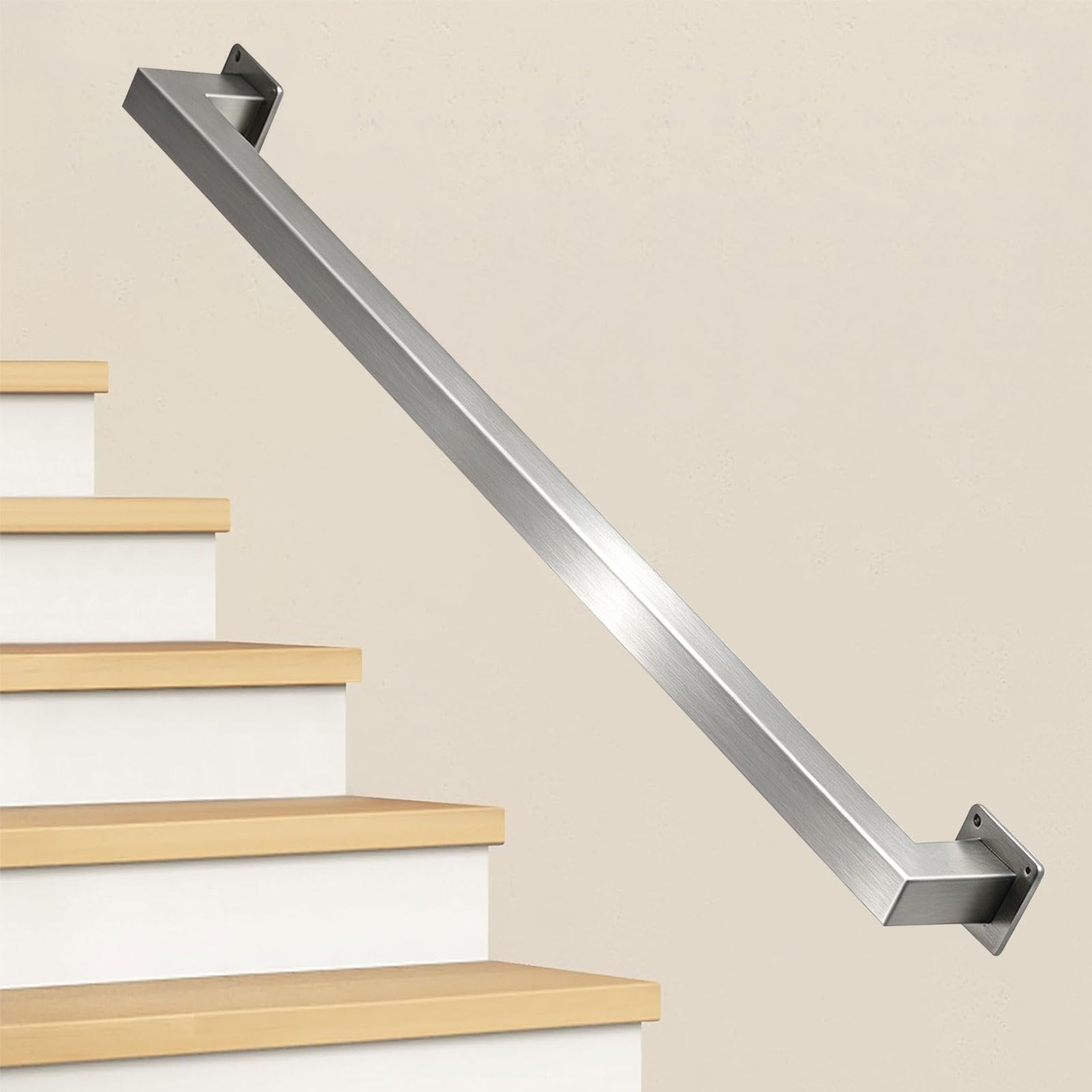 Modern Staircase Banister Hand Rails｜Metal Stair Handrail 1m 120cm 1.5m 2m 240cm 2.5m 3m Stainless Steel Stair Railing for Indoor Outdoor Wall Mount Safety Grab Bar(18ft/540cm)