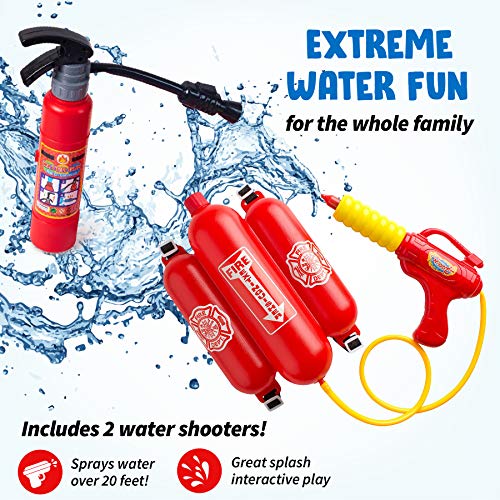 Born Toys Water Gun for Kids Set That Includes Backpack Water Gun, Toy Fire Extinguisher - Use as Squirt Gun, Water Shooter, Water Blaster Soaker Gun - Great Fireman Toys for Fireman Costume for Kids