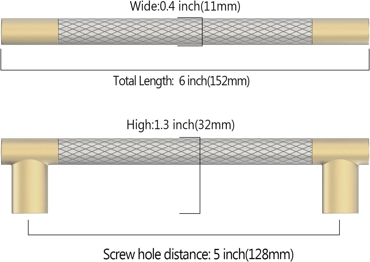 Asidrama 10 Pack 5 Inch(128mm) Knurled Brushed Nickel and Gold Kitchen Cabinet Handles,Cabinet Pulls Kitchen Cabinet Hardware Cupboard Handles Drawer Pulls