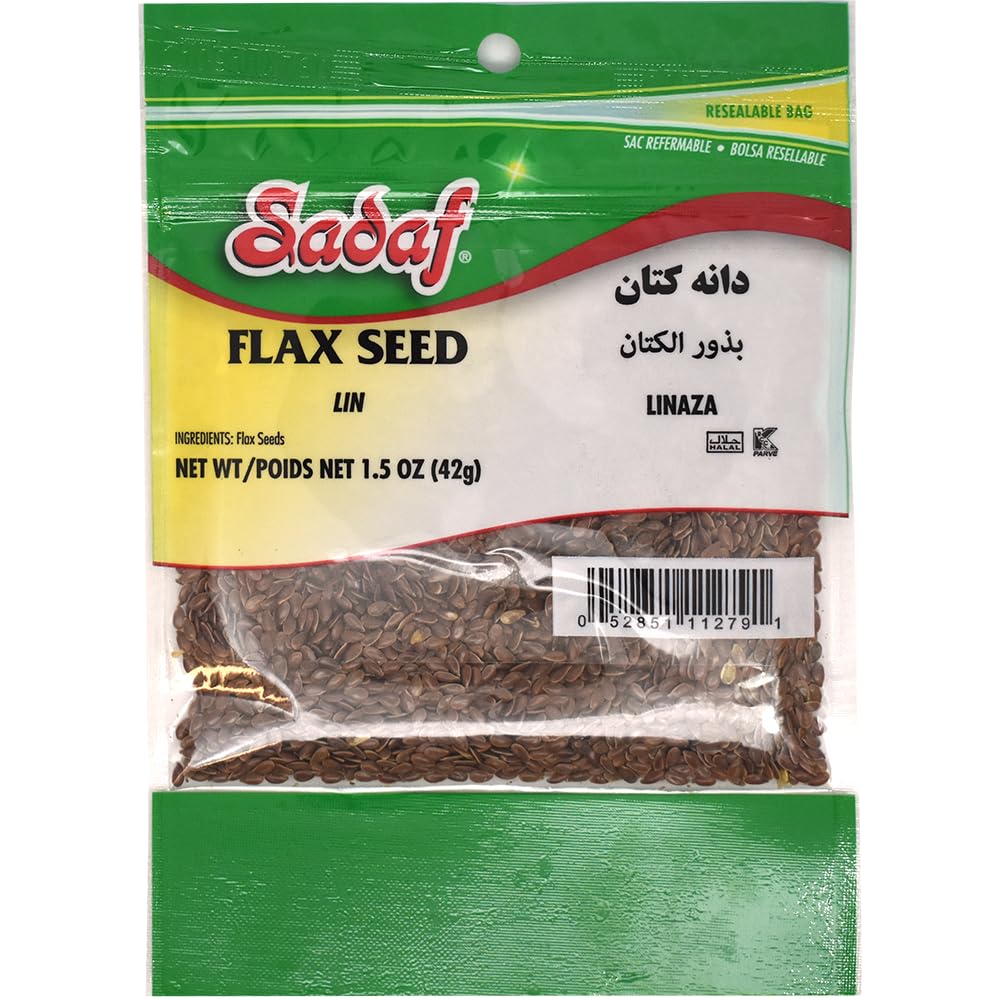 Sadaf Flax Seeds - Whole Flax Seeds for Cooking and Flavoring - Linaza en Semilla - Healthy & Nutritious - Kosher - 1.5 oz Resealable Bag