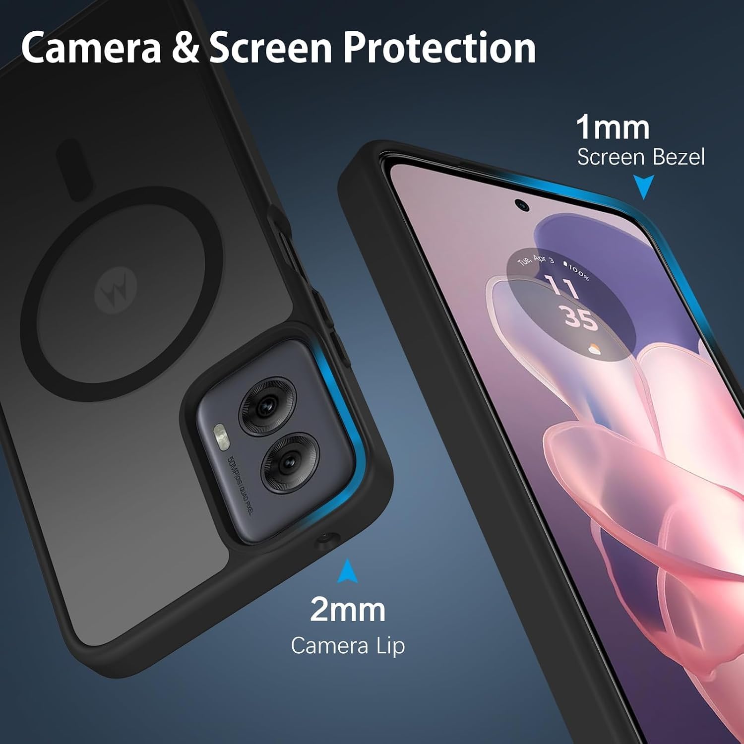 for Motorola Moto G Power 2024 Case,Magnetic Moto G Power 2024 Phone Case with Screen Protector X2 [Compatible with MagSafe], Translucent Matte Shockproof Cover for Moto G Power 5G 2024-Black