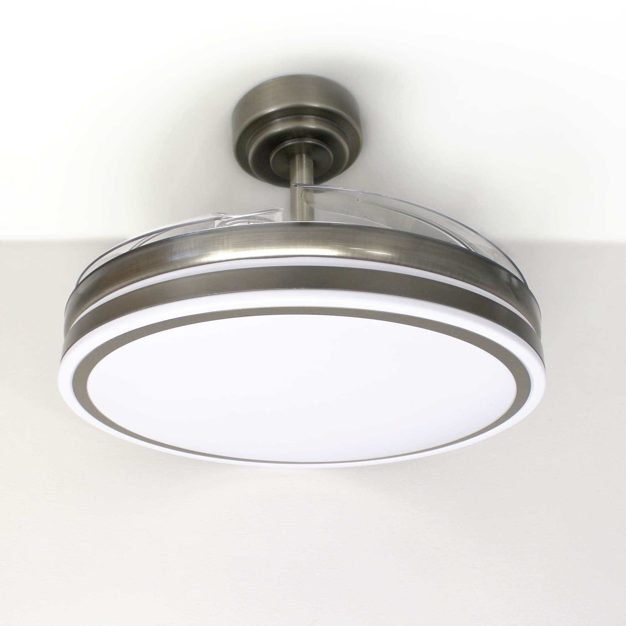 Wentylator sufitowy ILSA LED z wysuwanymi łopatkami, Cichy silnik prądu stałego, 3 CCT ściemnialny 45W, Nikiel