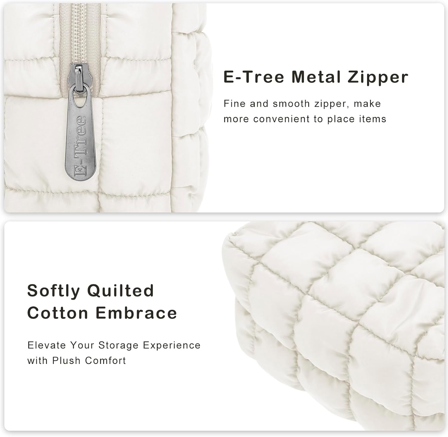 E-Tree Cute Makeup Bag,Quilted Cosmetic Bag,Make up Pouch for Purse,Toiletry Zipper Pouch,Checkered Bag,Travel Case,Storage Pouches for Organization (White) - Image 6