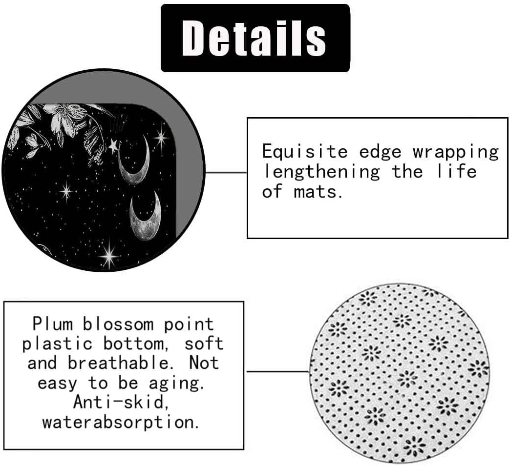 Camille&Andrew 4PCS Black and White Snake Shower Curtain Set, Boho Mysterious Moon Phase Starry Sky Wildflower Botanical Gothic Bathroom Decor, Waterproof Fabric Shower Curtain, Non-Slip Bath Mat