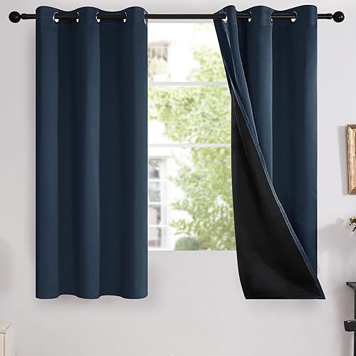 Deconovo Cortinas 100% opacas para ventanas de dormitorio, aislamiento térmico, cortinas de forro negro para habitación de niños, cortinas