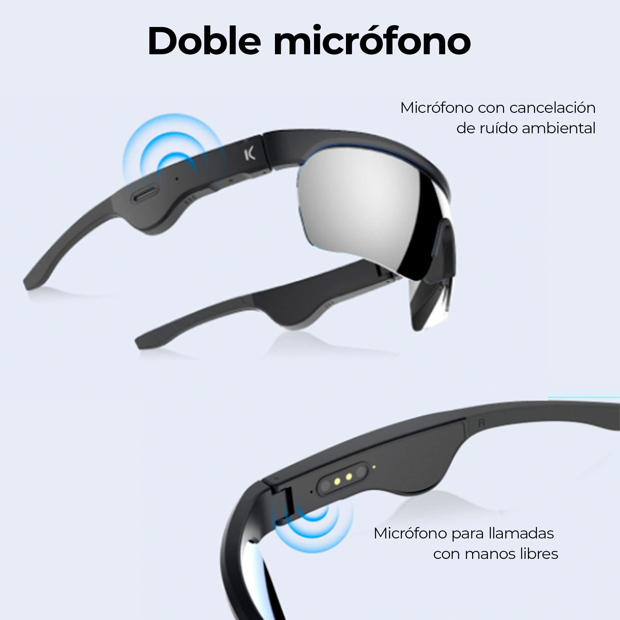 KSIX Phoenix Gafas de Sol Smart con Auriculares Inalámbricos. Resistentes al Agua. 6,5h Autonomía. Sonido Privado. Gafas Deportivas. Categoría 3. Manos Libres. Doble Lente