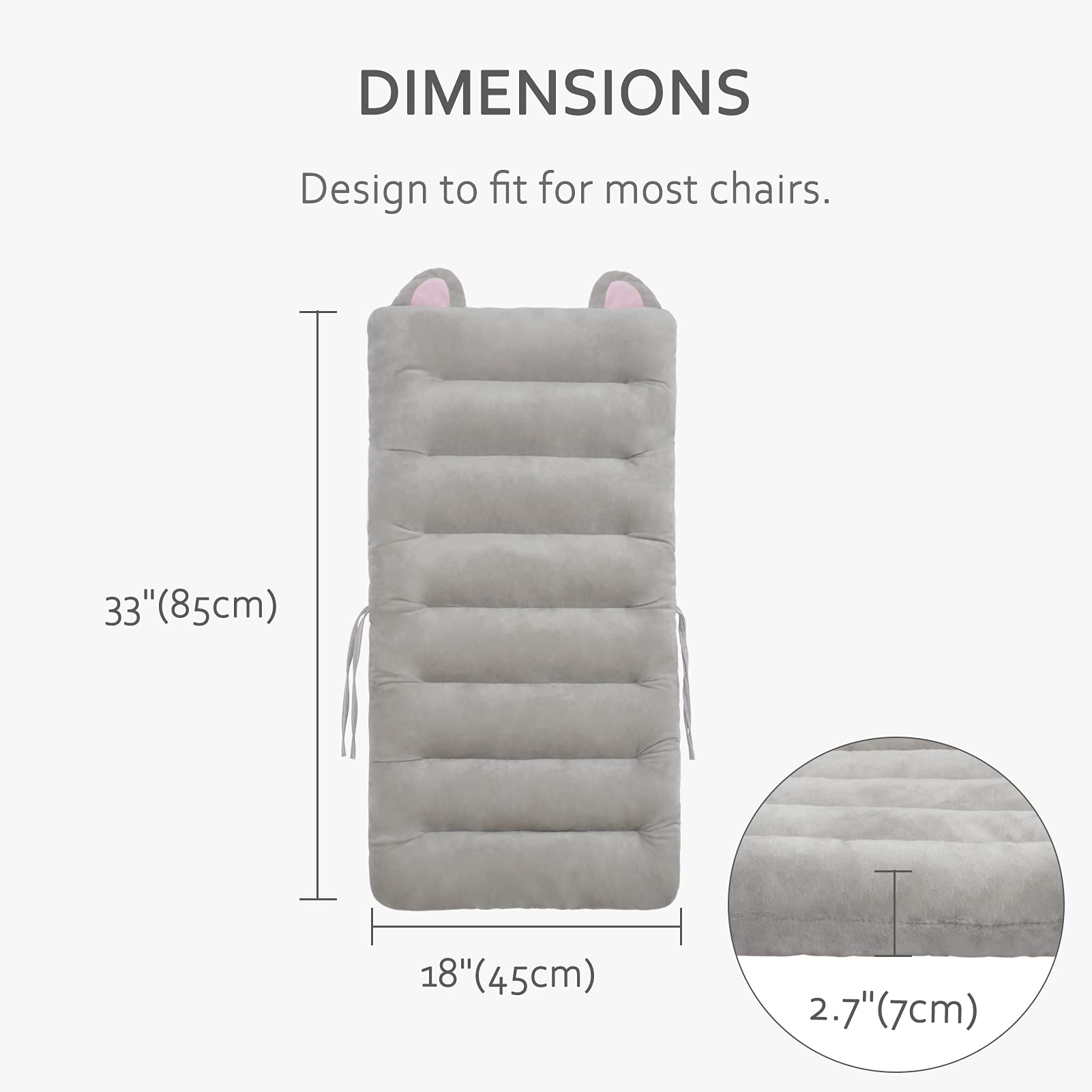 ELFJOY Desk Chair Cushion 85cm Office Chair Cushion Seat Cushion with Back Support Lounger Cushion with Fixing Band (Grey) 85×45cm