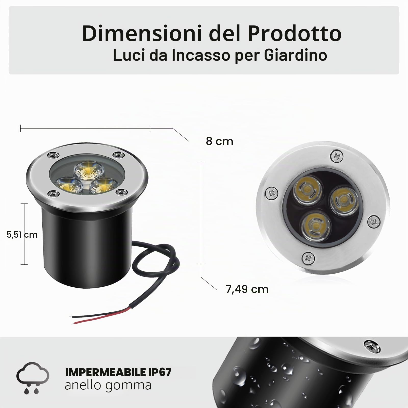 Faretto da Pavimento Faretto Da Incasso a Terra 3w 12v 24v LED Luci da Incasso Faretto caldo Bianco