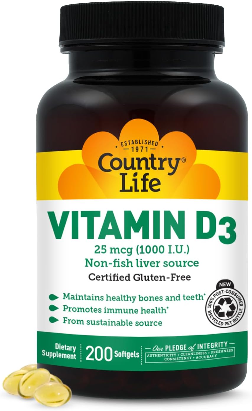 Country Life - Vitamin D3, Non-fish 1000 IU - 200 Softgels