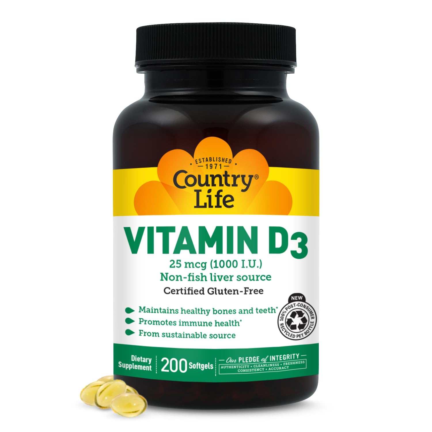 Country Life - Vitamin D3, Non-fish 1000 IU - 200 Softgels