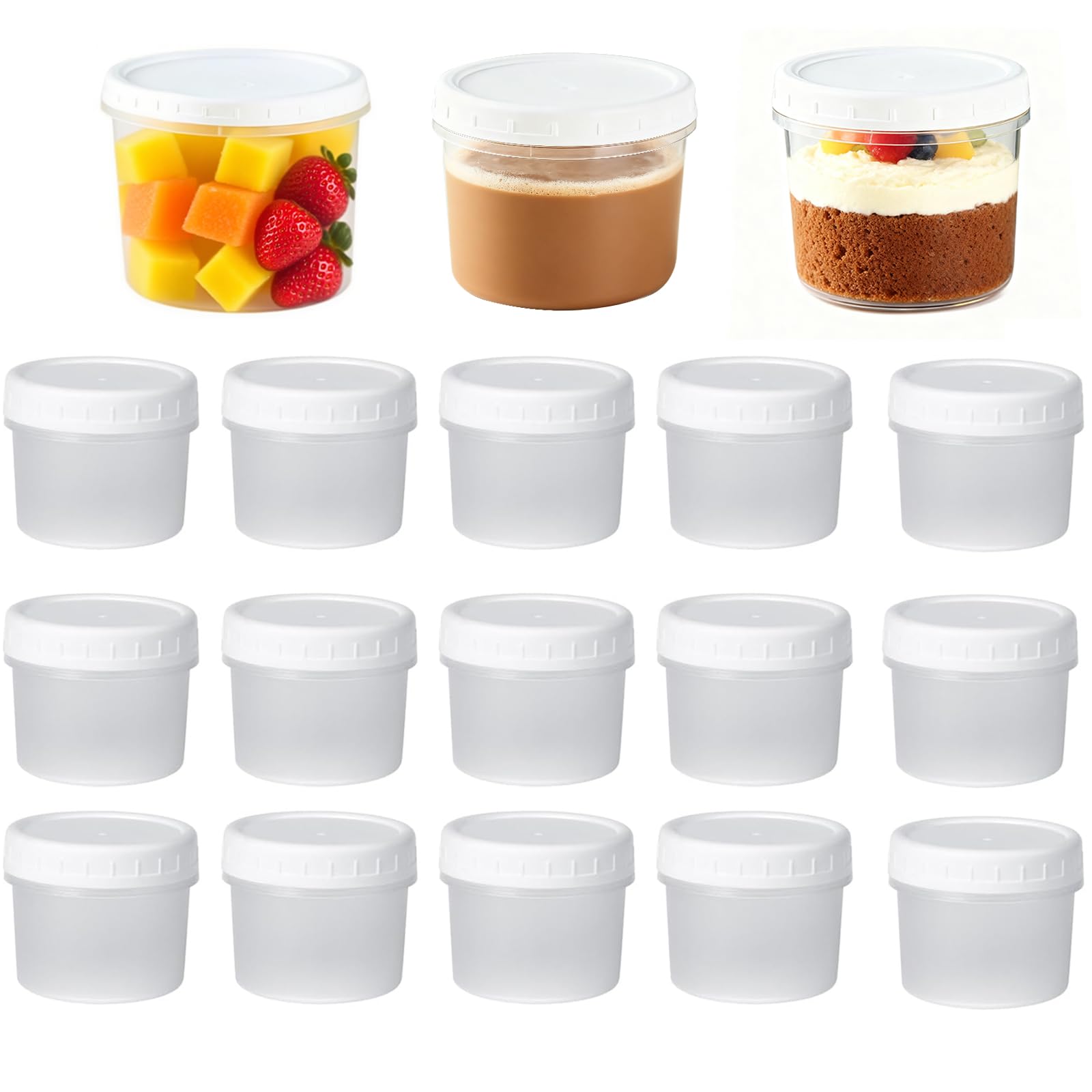 CafullCon 18 Pack 280ml Small Food Containers with Lids, Reusable Plastic Snack Pots, Deli Containers Stackable Food Storage Jars for Lunch Yogurt Fruit Sauce Snack, Dishwasher&Microwave&Freezer Safe