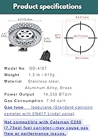 Vista 6 de CAMPINGMOON Portable Camping Canister Top Stove with Pot Stand OD-4/OD-4-ST