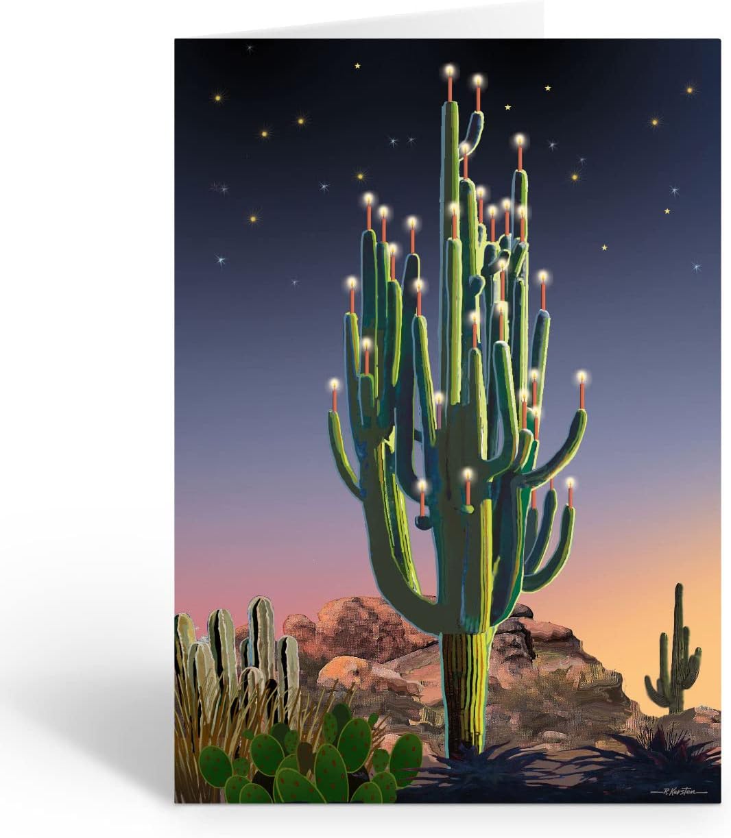 Stonehouse Collection Personalized Saguaro Christmas Card | 24 Custom Western Cards With Envelopes | USA Made | Arizona Southwest Cards (Personalized)