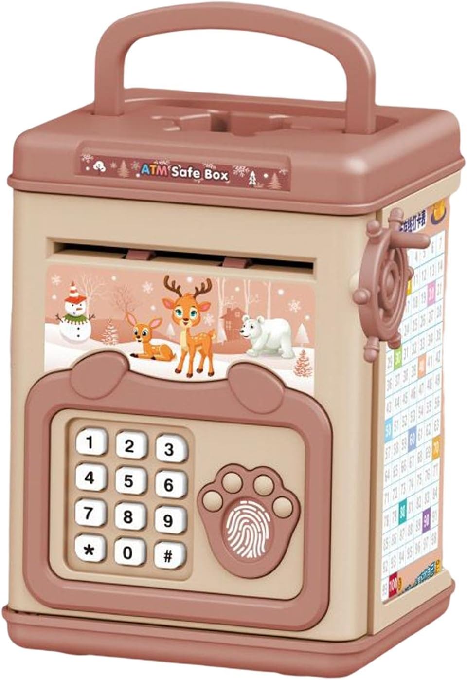 predolo Electronic Piggy Bank Auto Scroll Cash ATM Machine Cash Register for Boys Girls, Brown