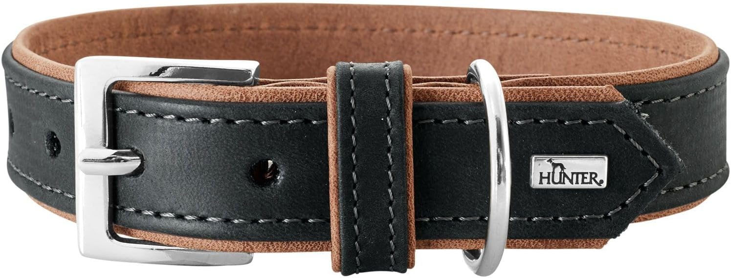 HUNTER Porto Premium Leather Dog Collar, Vegetable, Environmentally Friendly, Sustainable, 30 (XS), Dark Brown/Cognac