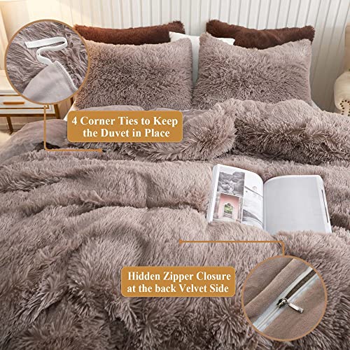 Xege Plush Shaggy Duvet Cover, Luxury Ultra Soft Crystal Velvet Fuzzy Bedding 1Pc(1 Faux Fur Duvet Cover), Fluffy Furry Comforter Cover With Zipper Closure (Queen, Khaki) #TOP4