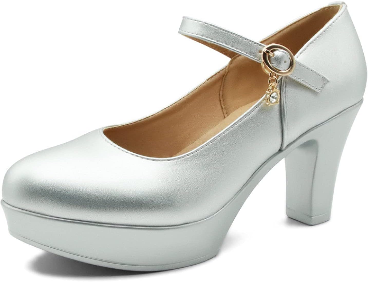 [ZAI2] 厚底 パンプス チャンキーヒール ストラップ パンプス ハイヒール 8cmヒール 走れる ラウンドトゥ 5cmヒール