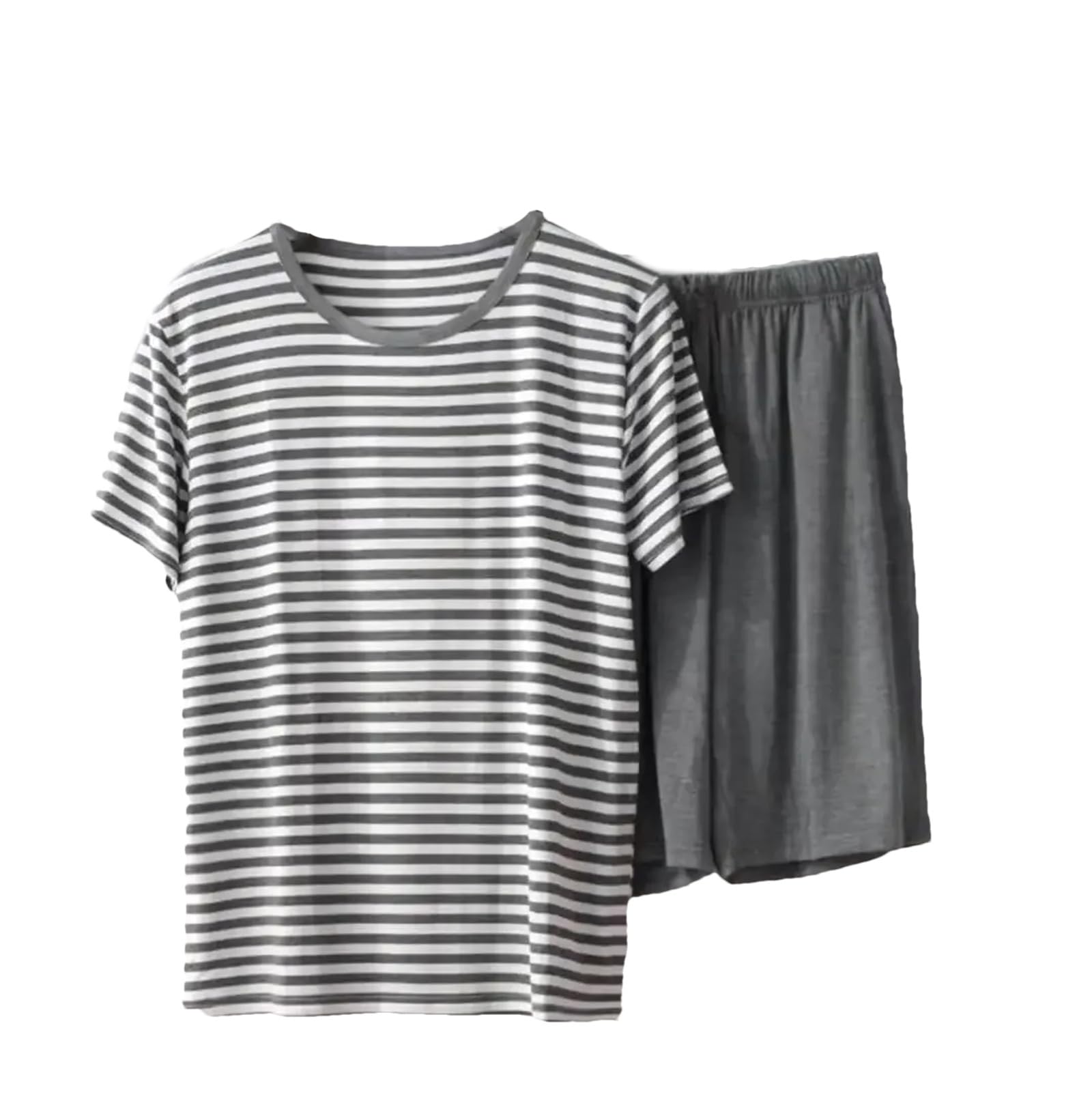 Lmtossey Pijama modal de manga corta con pantalones cortos, camiseta a rayas, cómoda, talla grande, para el hogar, ropa de dormir
