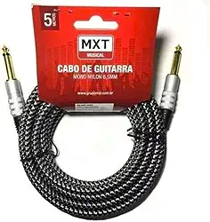 Cabo de Guitarra Mono Nylon P10+P10 5M Preto Com Detalhes Branco