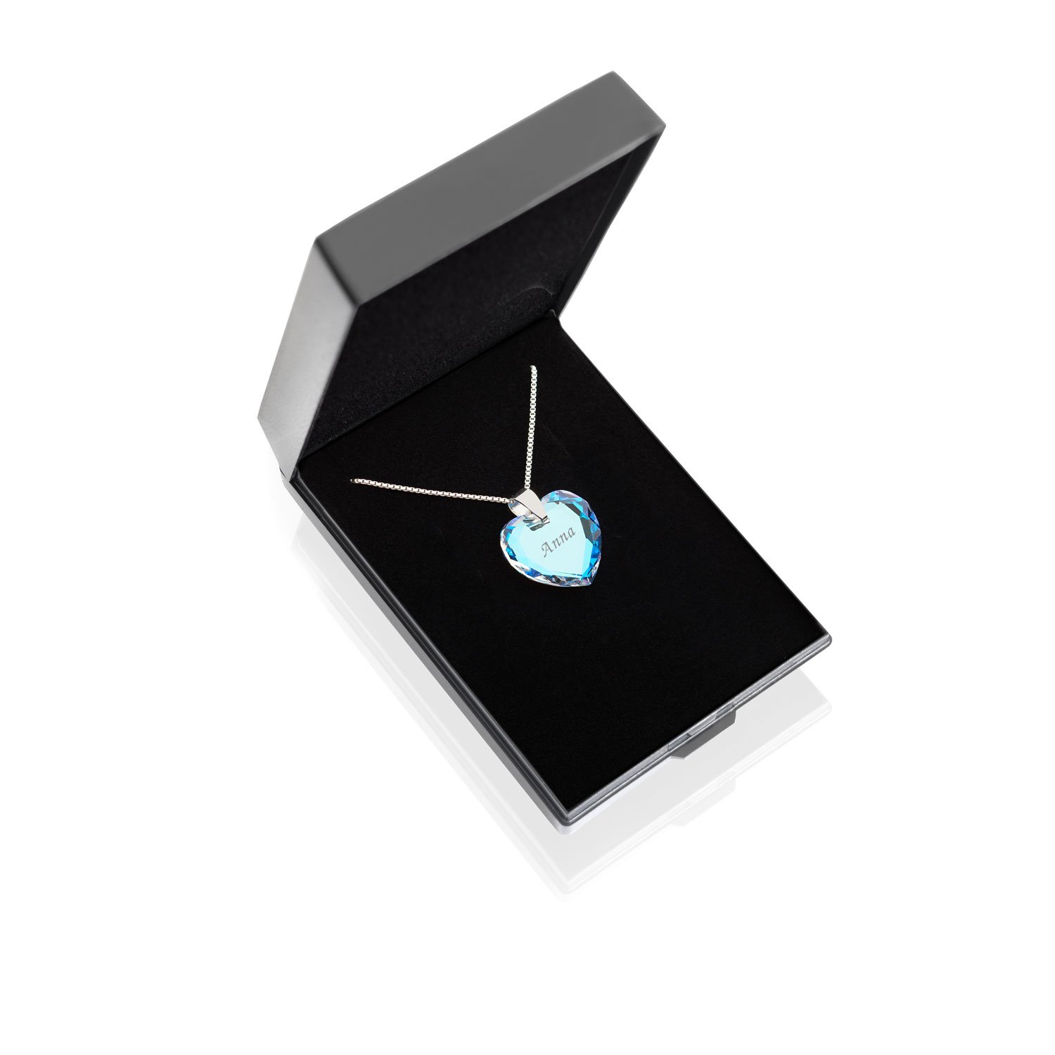 Lieblingsstück, Kinderkette 925 Sterling Silber mit SWAROVSKI ELEMENTS Herz Anhänger Herz und individueller Namensgravur