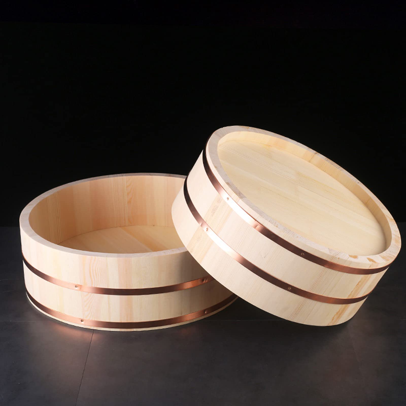 AIZYR Japońska wanna do mieszania ryżu Hangiri Sushi Oke - drewniana miska do ryżu z łopatką do sushi restauracji domu kuchni, 55 cm / 21,7 cala