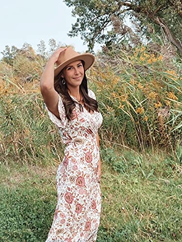 Lanzom Womens Classic Wide Brim Floppy Panama Hat Belt Buckle Wool Fedora Hat (One Size, Beige) #TOP4