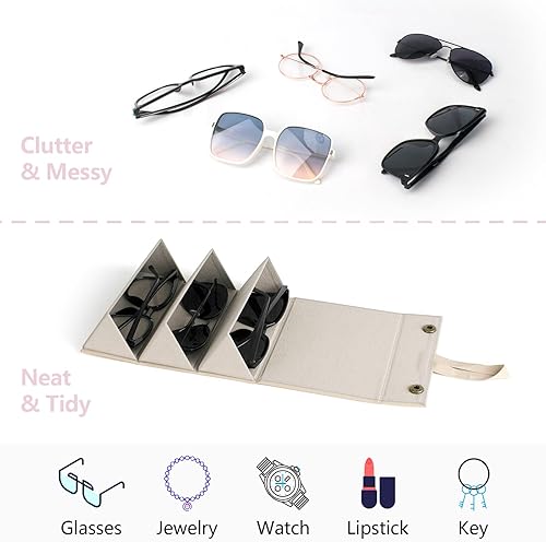 Vista 4 de Estuche de viaje para lentes de sol, funda plegable para gafas, estuche portátil para múltiples lentes para mujeres, hombres y niñas