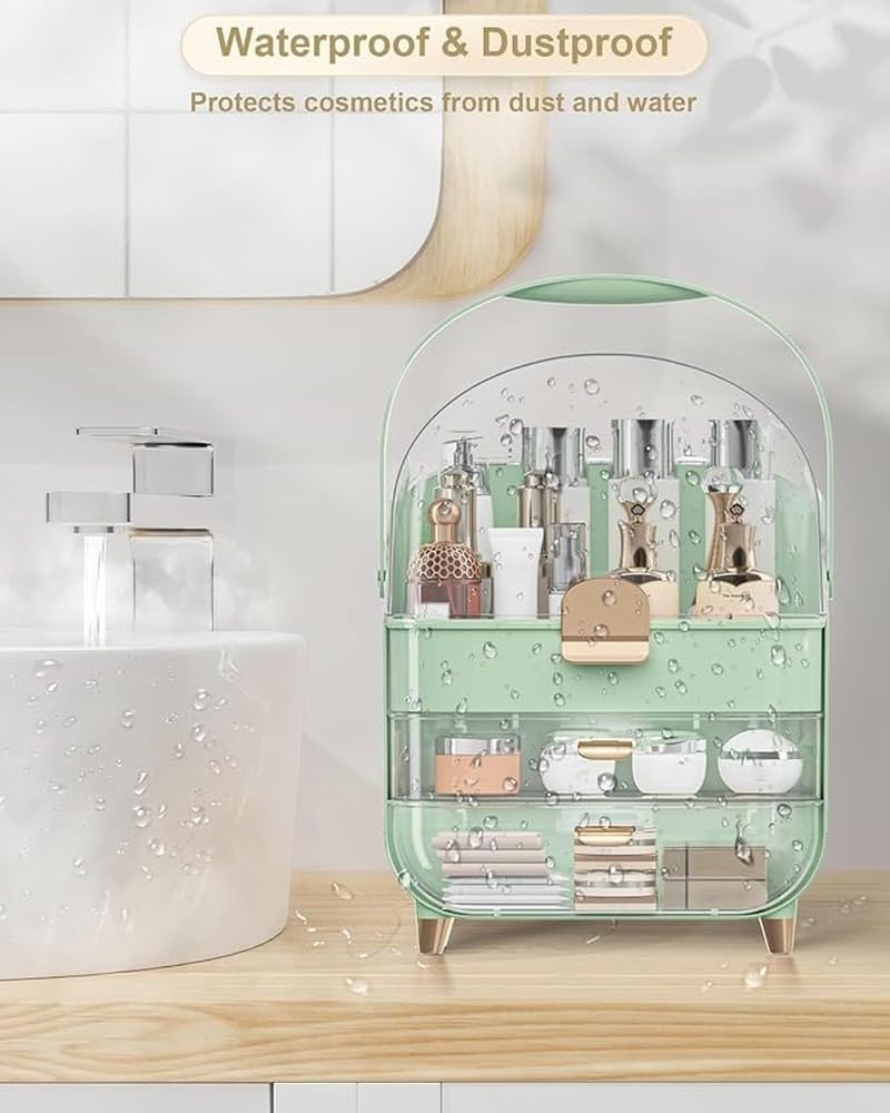 Organizador de maquillaje verde, organizador de tocador con,Rosa