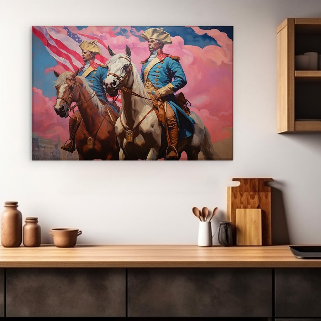 Canvas for Living room. Riding into Glory: A Portrayal of Valor Under the American Sky, 27 x 18 inch Canvas Wall Art - Modern Home Decor