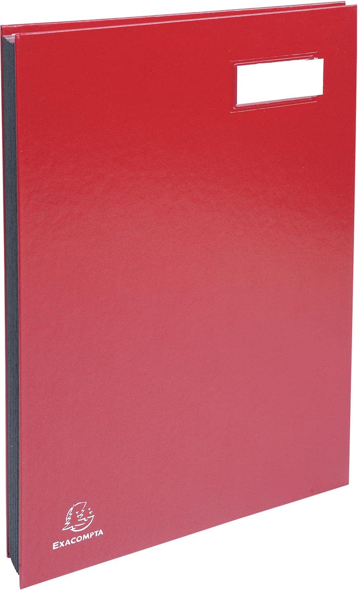 Exacompta - Rif. 57025E - Cartone di 8 paracolpi sterzo - retro a soffietto telato - porta etichetta - copertina plastificata - 20 scomparti in carta rosa con 3 perforazioni - 24 x 35 cm - rosso