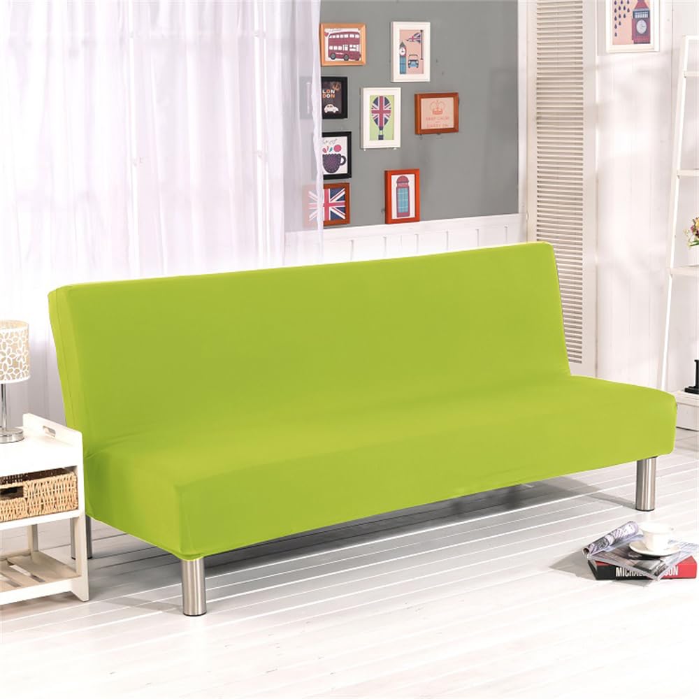 Armless Sofa Bed Cover Solid Color, Non Slip Minimalism Stretch Futon Slipcover Protector for 2 Seater/3 Seater Folding Sofa Bed without Armrests (3 Seater,Grass Green)