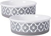 Bone Dry Lattice Paw Print Ceramic Non-Skid Pet Bowls, Large 7.5" Set of 2 Gray - Dishwasher Safe for Dogs & Cats