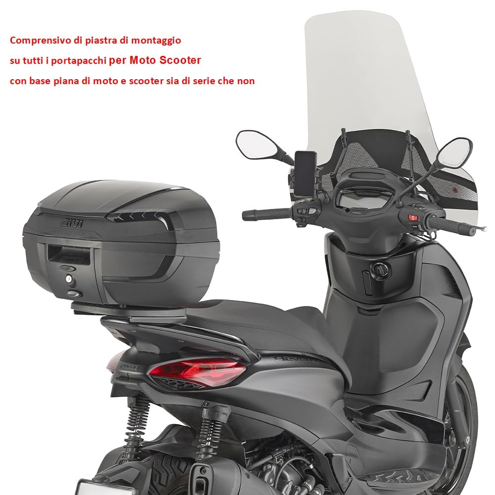 COMPATIBILE CON SYM SYMPLY 125 2T BAULETTO E46 RIVIERA BLACK EDITION MONOLOCK 46 LT VALIGIA BAULE PER MOTO SCOOTER CON PIASTRA PER AGGANCIO PORTAPACCHI POSTERIORE