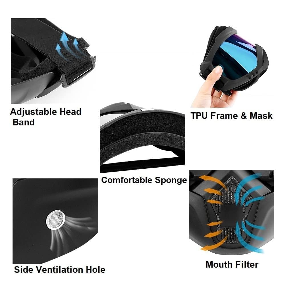 x-Sky Motorcycle Goggle mask Anti Scratch UV Protective Face&Eyewear Mask,Anti Fog,Windproof, Dirt Shield and Detachable Bike Riding Goggles Mask,with Adjustable Elastic Strap Face mask 3