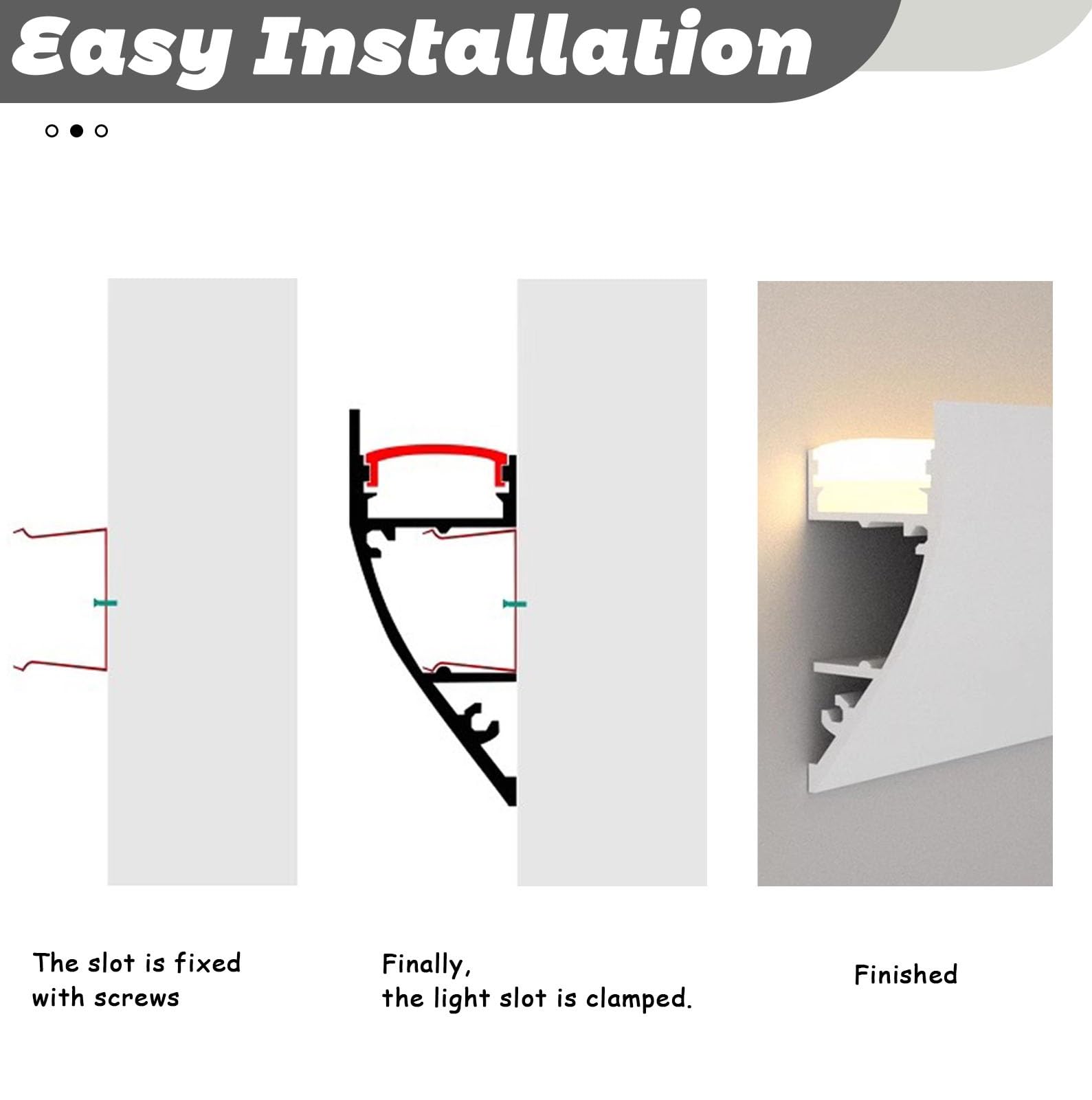 Moldura de Techo, moldura de Corona Negra, Perfil de Aluminio para Canal LED - difusor de iluminación indirecta para Techo y Pared - moldura para Tira de luz LED de 1 m (3,3 pies) - versátil