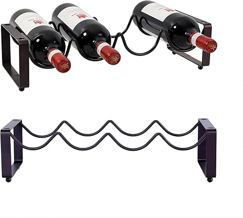 Miniatura 6 de REDANT Estante de vino apilable de 2 niveles para encimera, soporte de botella de vino de metal, pequeño organizador de almacenamiento de vino para