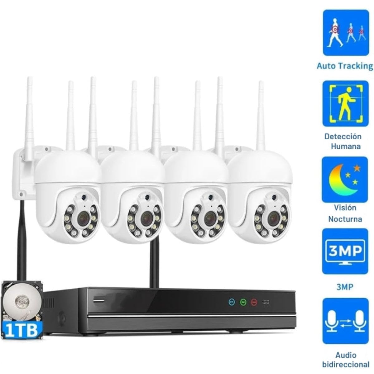 Kit de Monitoreo Inteligente JT-8276 x8 Sin Pantalla 1.2MP con Detección Humana, Conexión Dual X 4, Almacenamiento en la Nube y Visualización Remota