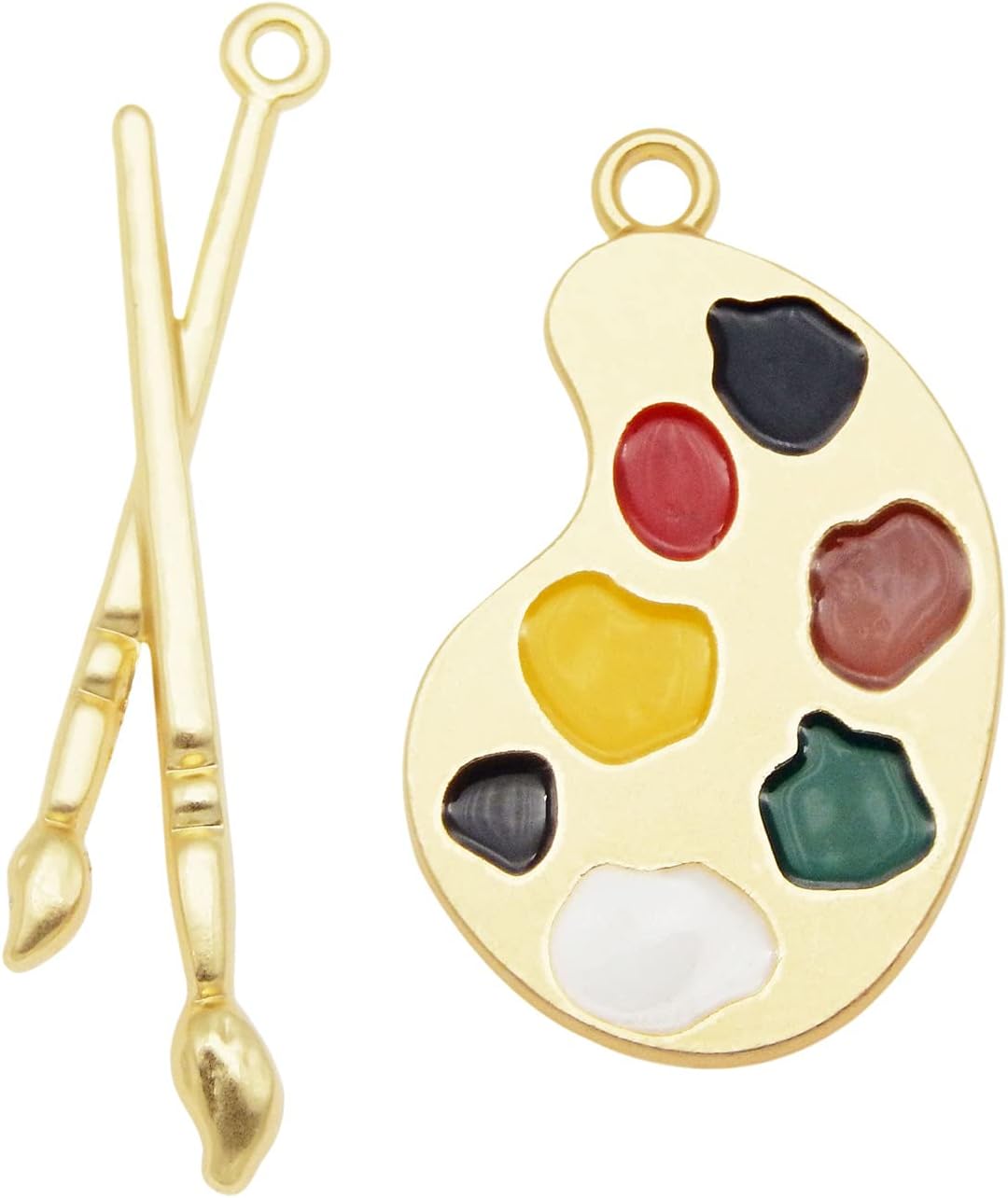20 Pcs Enamel Paint Tray Palettes and Brushes Charms for DIY Jewelry Making