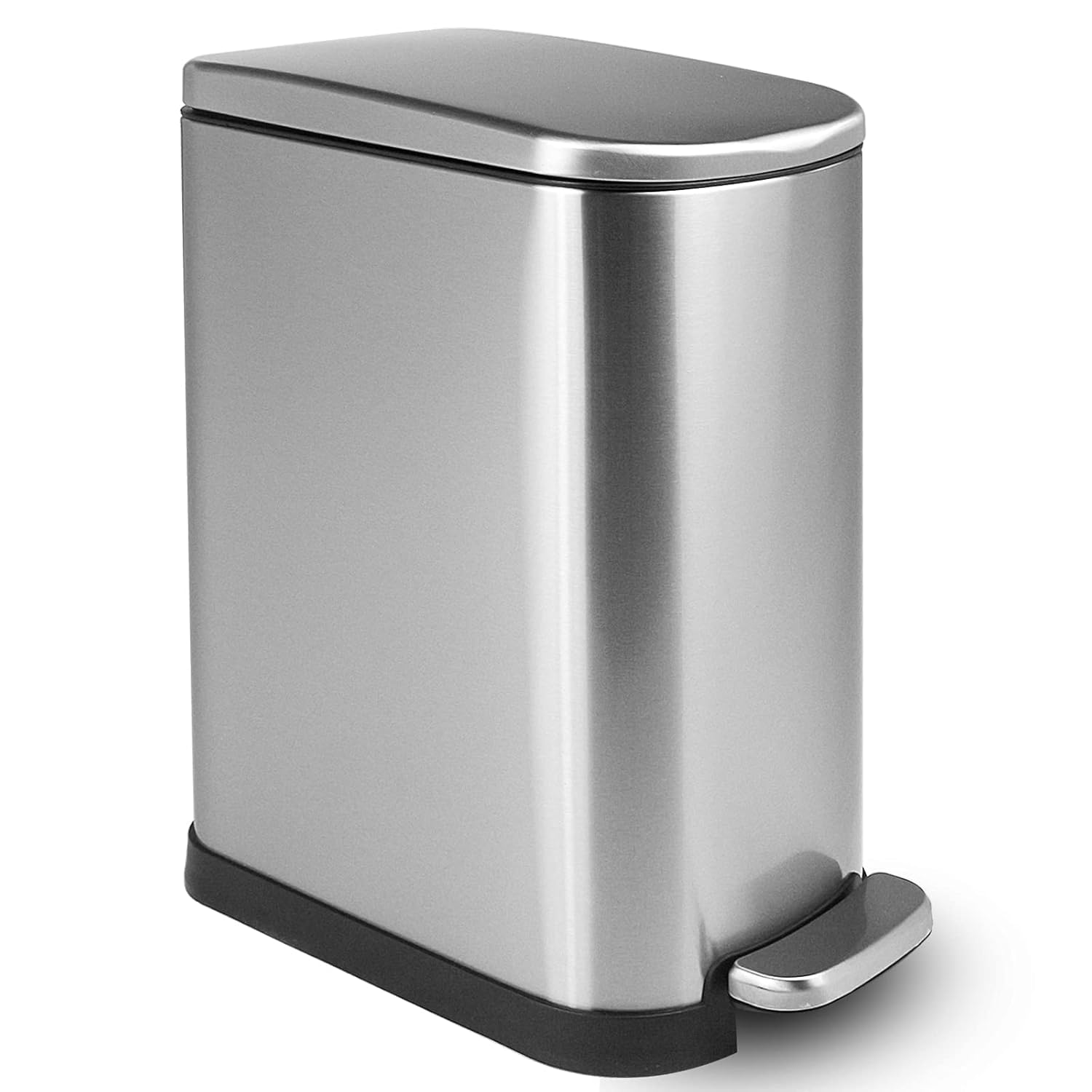 10L/2.6Gal Stainless Steel Trash Can with Lid Soft Close, Removable Inner Waste Basket, Rectangular Small Garbage Can for Bathroom Bedroom Office, Slim Step Trash Bin, Anti-Fingerprint Finish