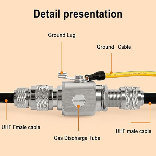 Miniatura 4 de XRDS-RF UHF Pararrayos PL-259 Protector contra sobretensiones de rayos PL259 Enchufe (UHF macho) a zócalo SO239 (UHF hembra) Pararrayos Pararrayos