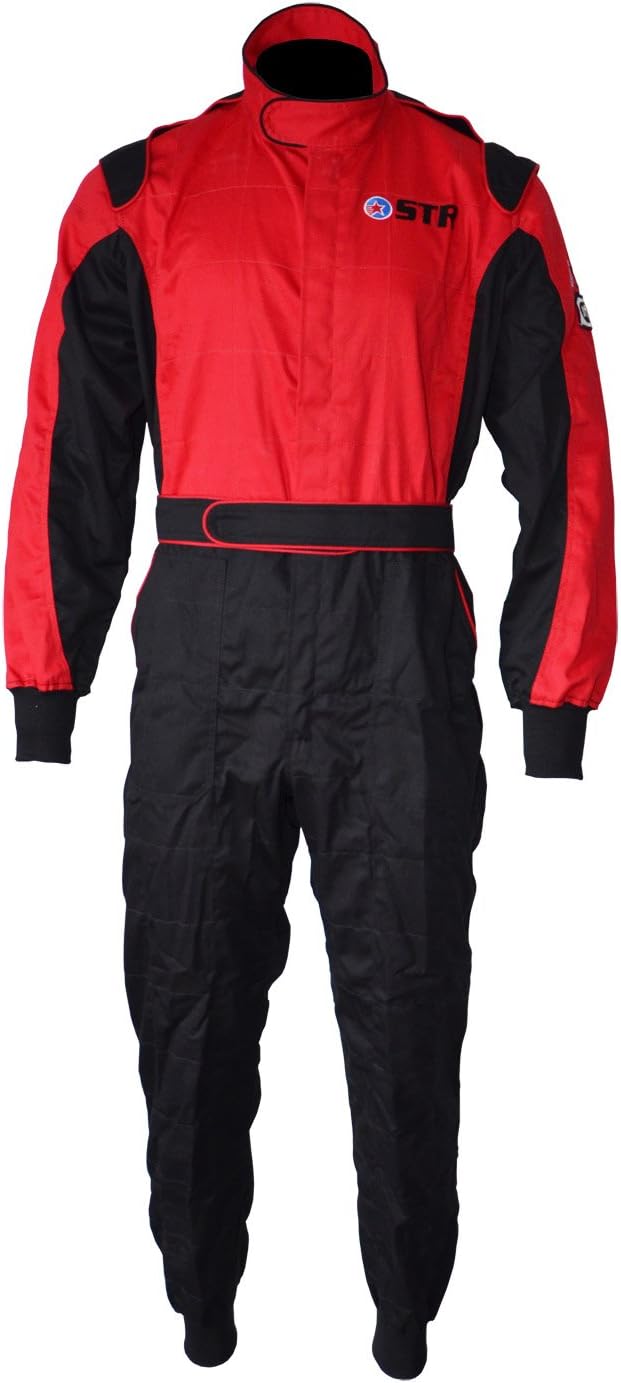 Single Layer Oval Start Race Suit - SFI 3-2A/1 Approved - Ideal for Stock Car Racing (Red/Black, EU64)