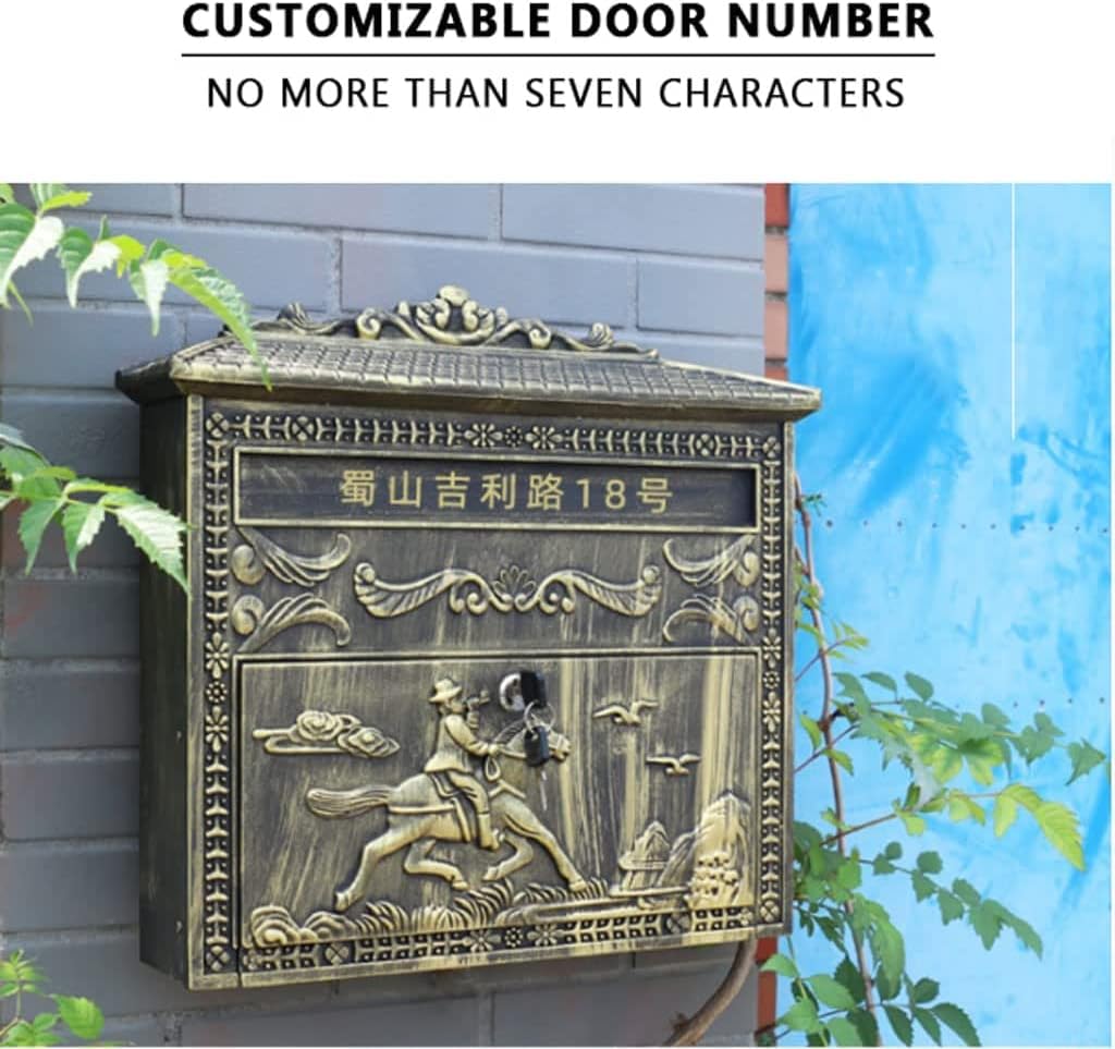 Exquisite Mailbox Wall Mount Mailbox with Lock and Key Locking Mailboxes Classic Vintage Post Box Outdoor Home Drop Box Safer