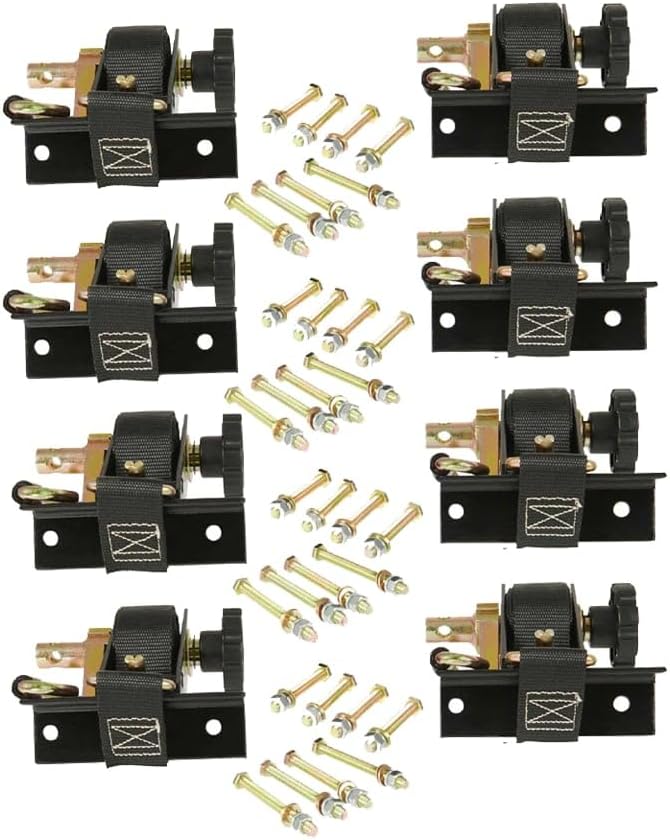 Mytee Products 1-1/2" x 7' Black Ladder Rack Ratchet Straps with J-Hook (4 Pair) - 500 lbs Square Tube Mount - Retractable Ratchet Tie Down Strap for Roof Rack