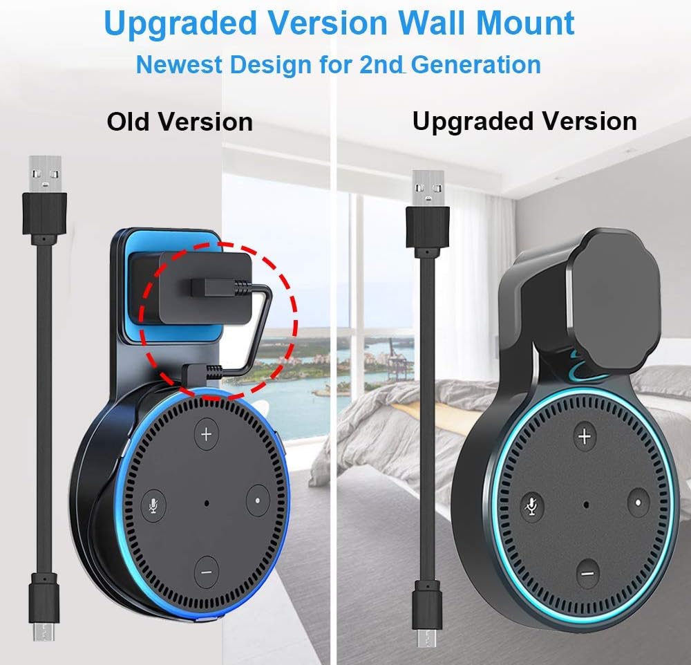 YIHUNION Echo Dot Wall Mount Outlet Holder for 2nd Generation, Hanger Bracket Stand Case for Home Voice Assistants, A Space Saving Solution for Smart Home Speakers Without Messy Wires Screws (Black)