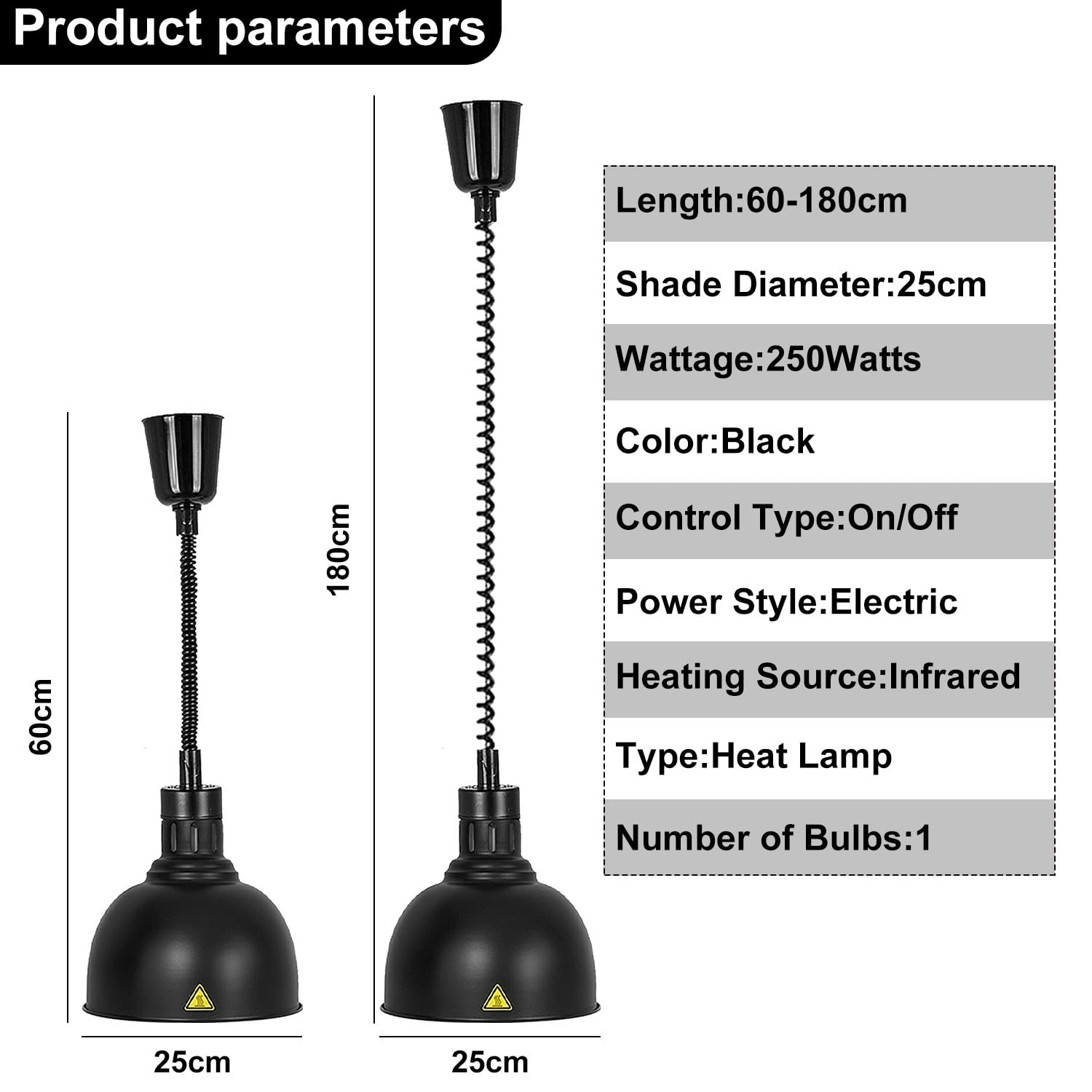 Professionale Lampade Riscaldanti Cucina, Altezza Regolabile (D, 2pcs) | Commerciale Lampade Scaldavivande, Lampada Riscaldante per Alimenti per Mantenere il Cibo Caldo, Lampadina da 250W