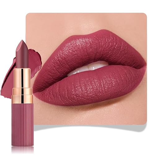 Vista 23 de evpct Juego de 3 lápices labiales mate color ciruela, morado, rosa, rojo, malva, para mujer, de terciopelo sedoso, de larga duración, a prueba de 1