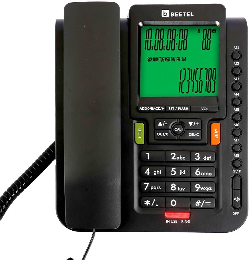 M71N Caller ID Corded Landline Phone,DTMF/FSK Compatible,16 Digit LCD,Two Way Speaker,Music On Hold,in-Use LED,8 One Touch Memories,30 Incoming/15 Outgoing Calls Memory,16 Ring Melodies(Black)