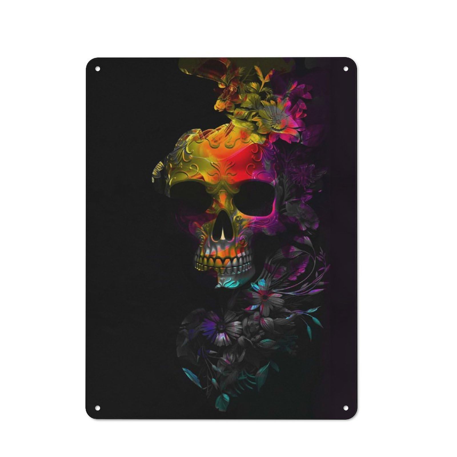 Junmoney Abstract Skull Country Metal Wall Decor 40X30cm, Tin Wall Plaque For Cottage, Kitchen, Hallway Or Breakfast Nook